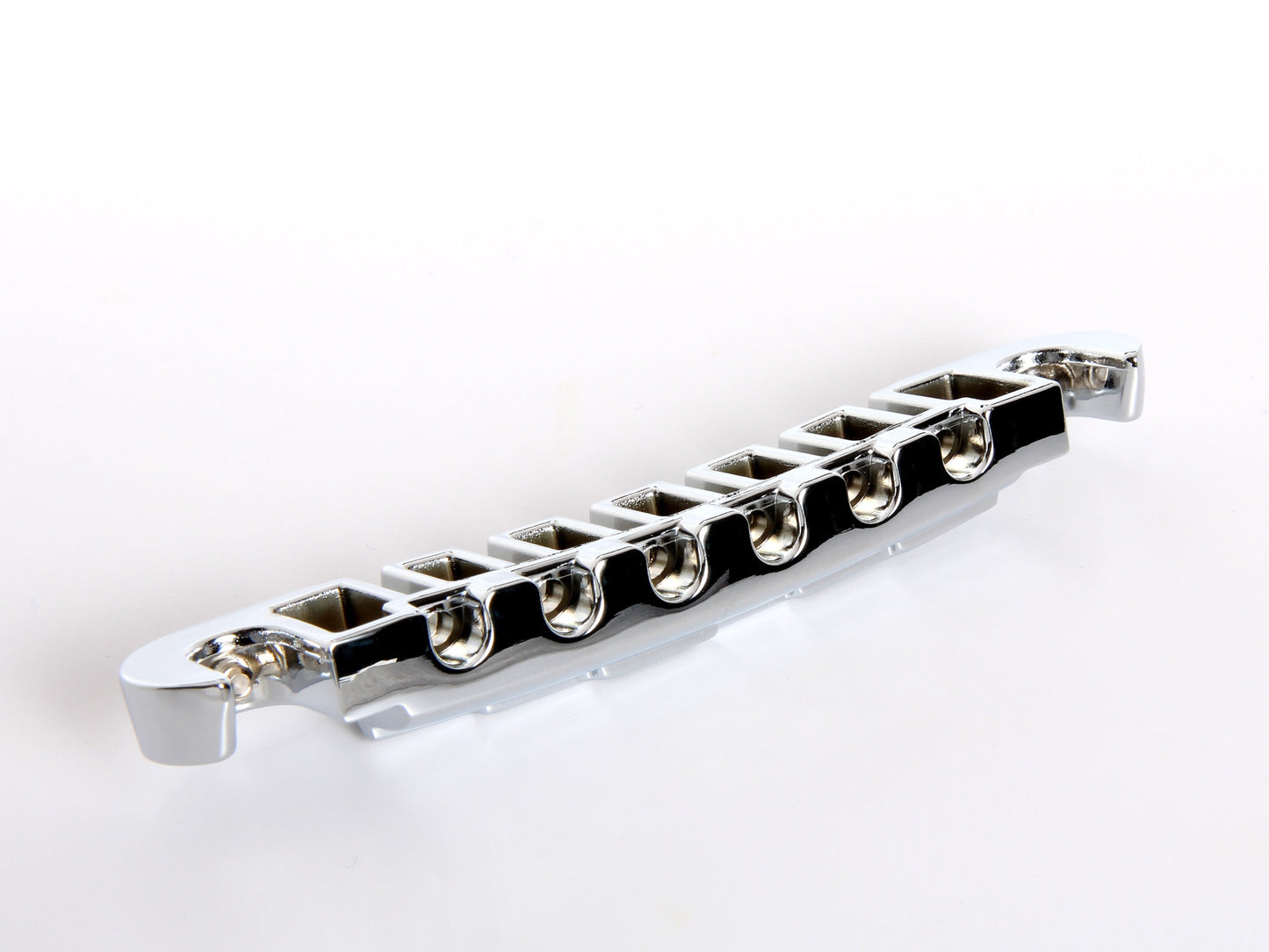 OEM lightning bar wraparound tailpiece compensated for unwound G string, chrome-plated zinc, ball end tunnels