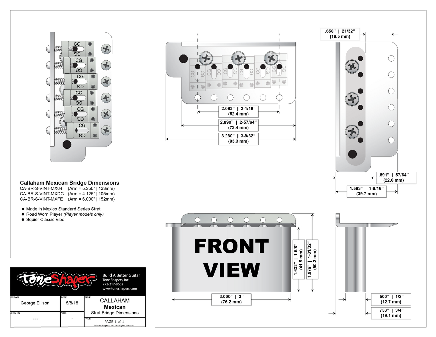 Callaham Mexican bridge dimensions