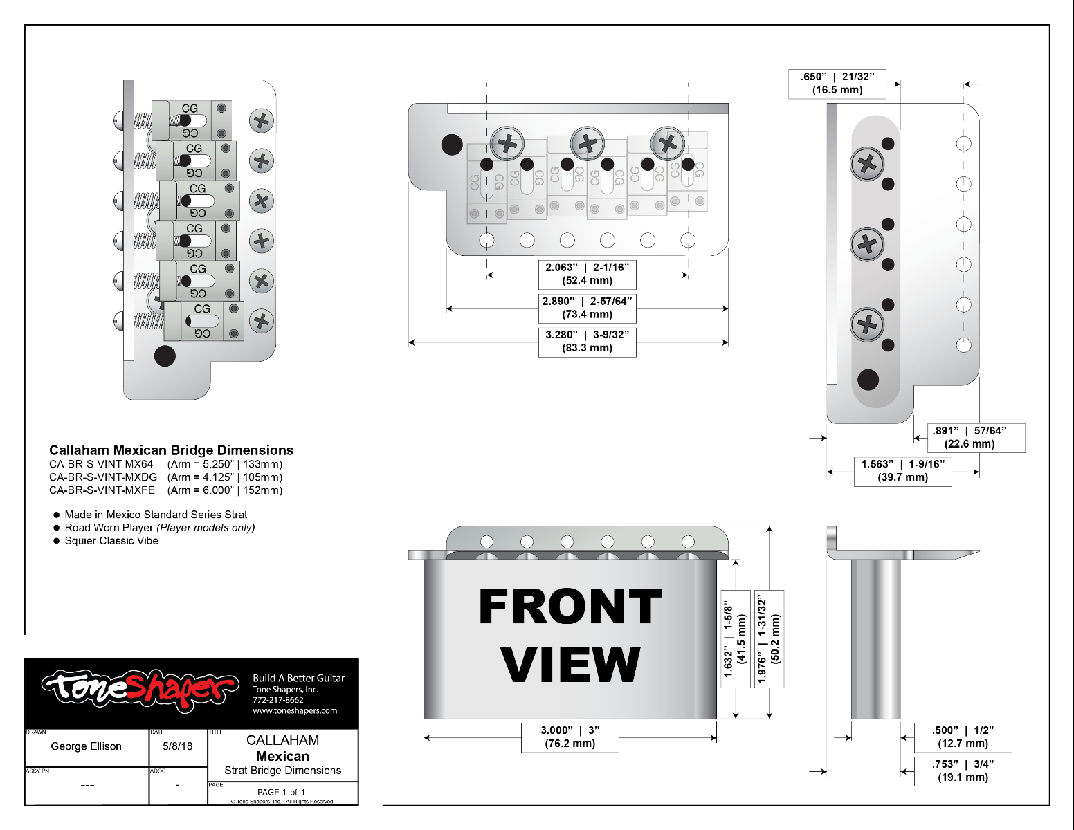 Callaham Mexican bridge dimensions