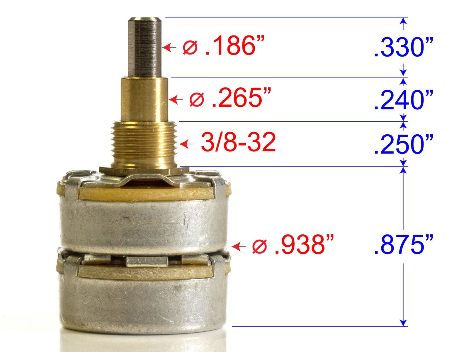 Dimensions - CTS Pot, 500k / 500k Concentric