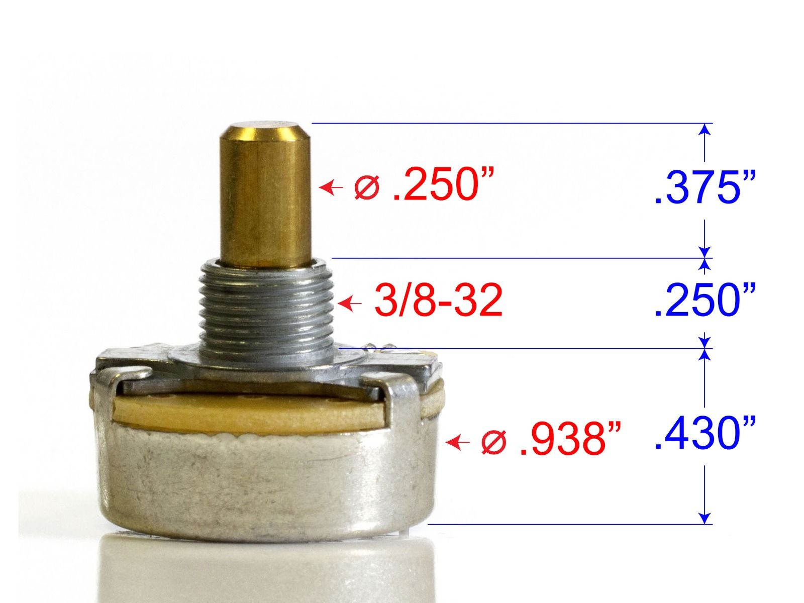 Dimensions - CTS Pot, 1M Audio, Solid Shaft