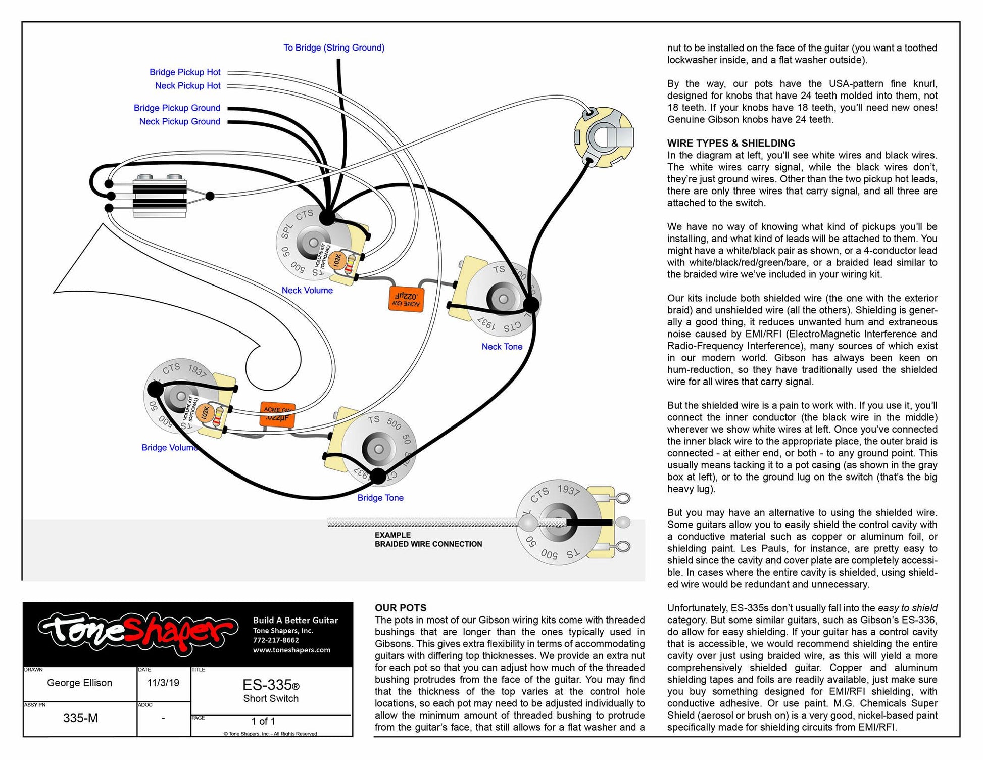 ToneShaper Wiring Kit, Gibson ES-335