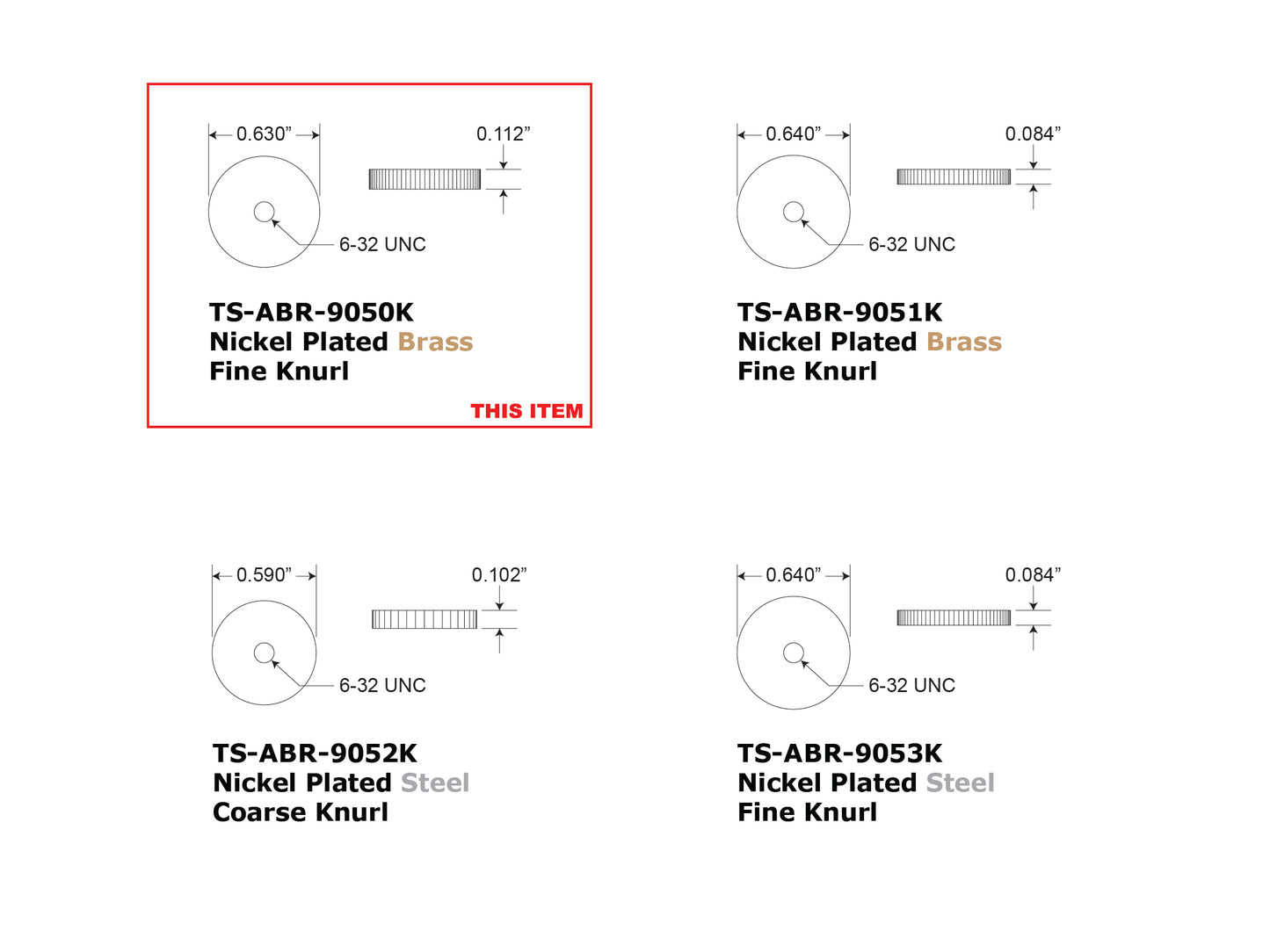 Dimension drawing of the ABR-1 thumbwheels that we sell