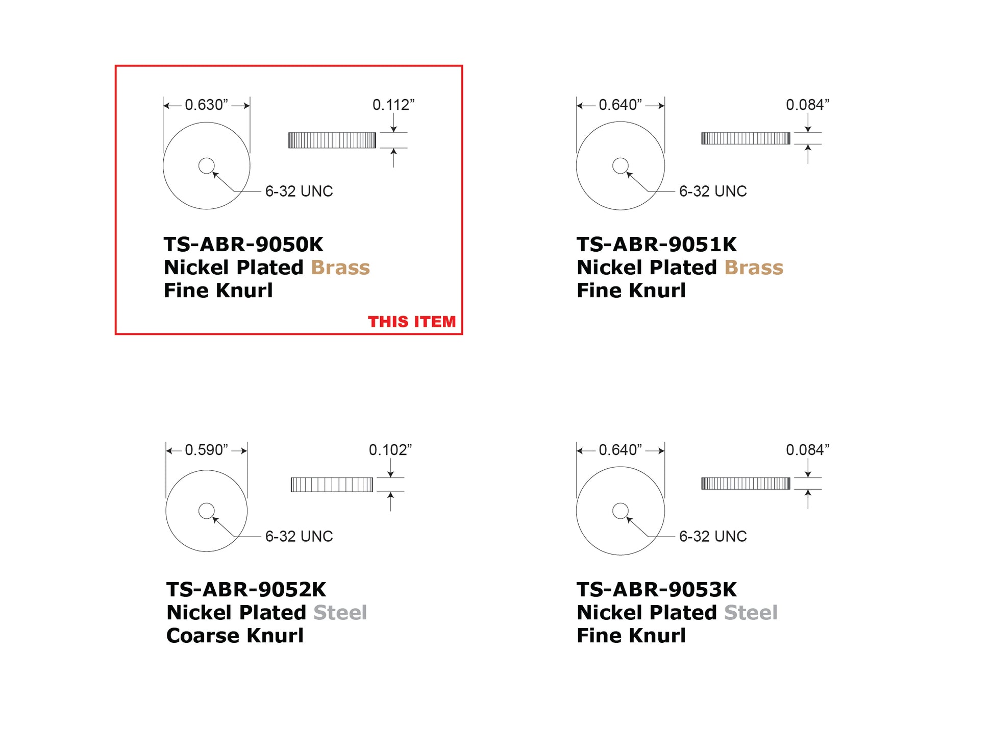 Dimension drawing of the ABR-1 thumbwheels that we sell