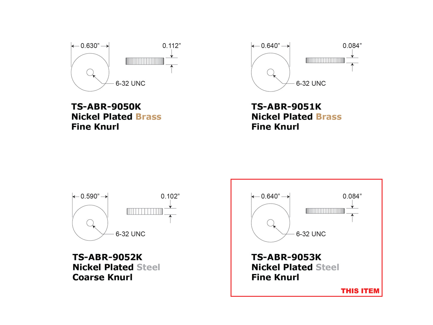 Dimension drawing of the ABR-1 thumbwheels that we sell