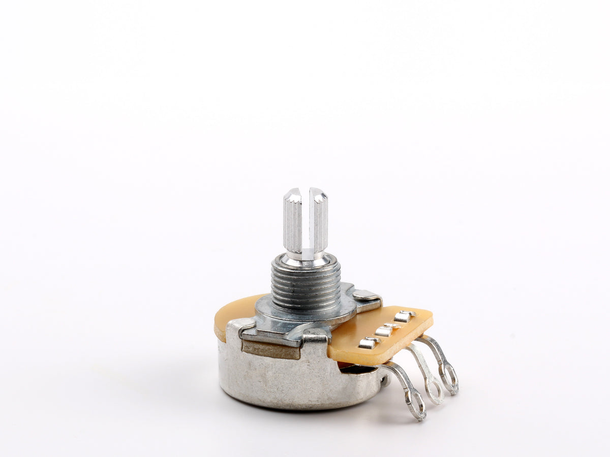 CTS 250k Audio Pot, Split Shaft, 1/4" Thread Length, for Stratocaster - front