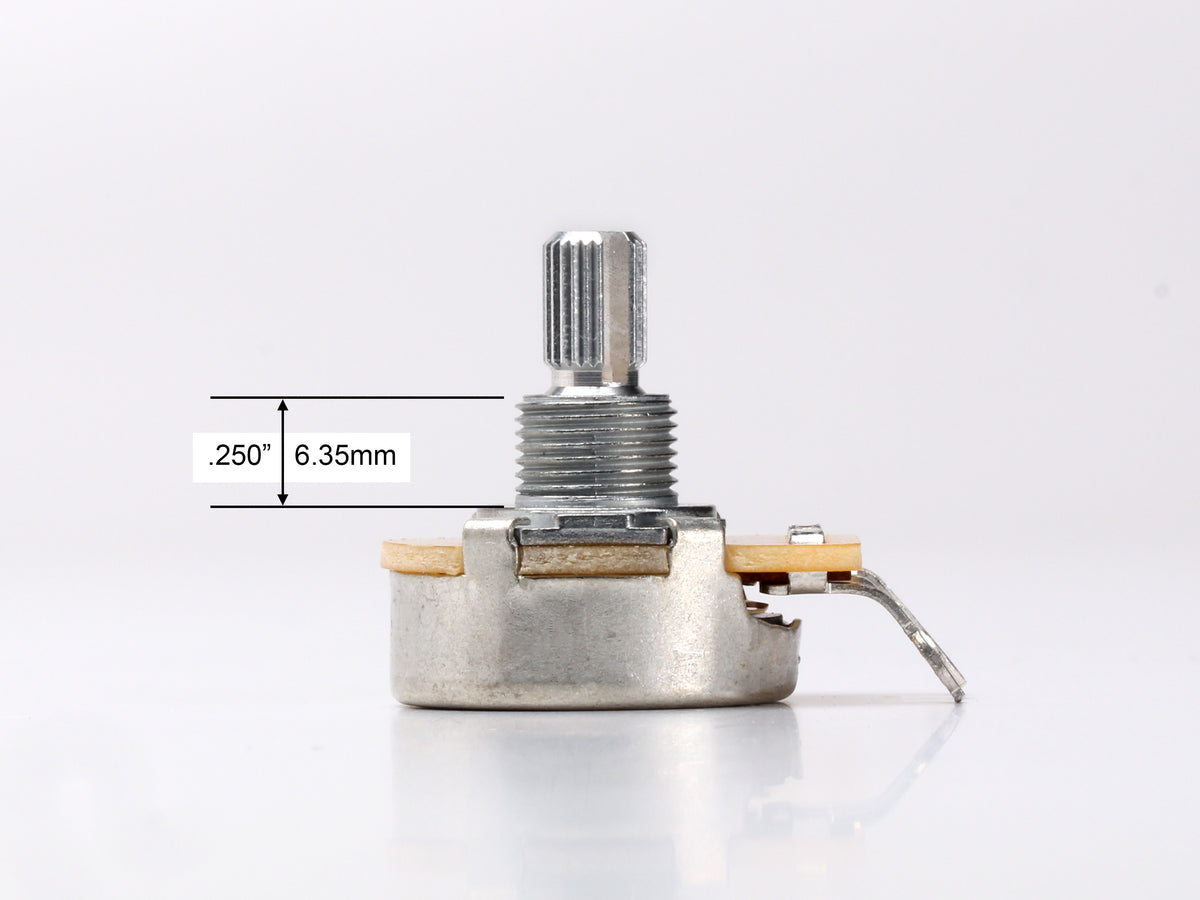 CTS Blender Pot, Split Shaft, 1/4" Thread Length, for Stratocaster - side, showing shaft and thread length