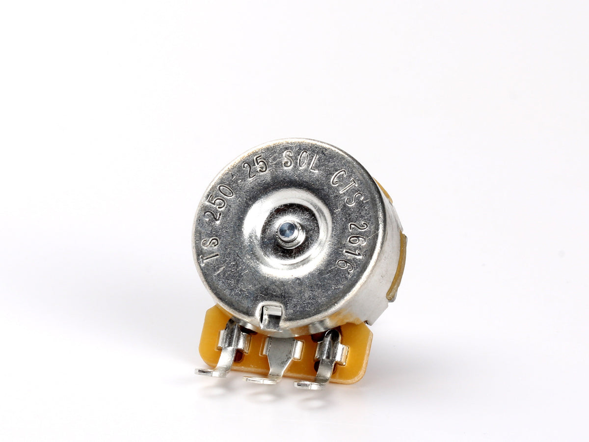CTS 250k Audio Pot, Solid Shaft, for Telecaster - back, showing lugs and label