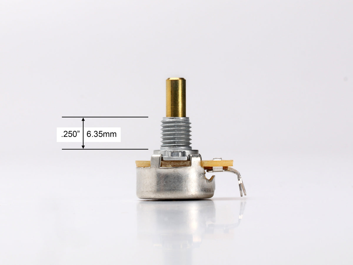CTS 50k Linear Mini Pot, Bracket Mount, for Jazzmaster & Jaguar - side, showing shaft and thread length