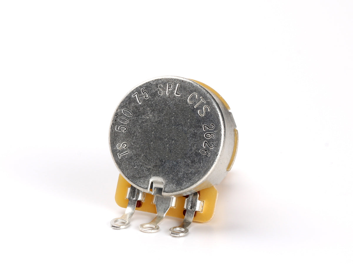 CTS 500k Audio Pot, Split Shaft, 3/4" Thread Length, 12-Pack - back, showing lugs and label