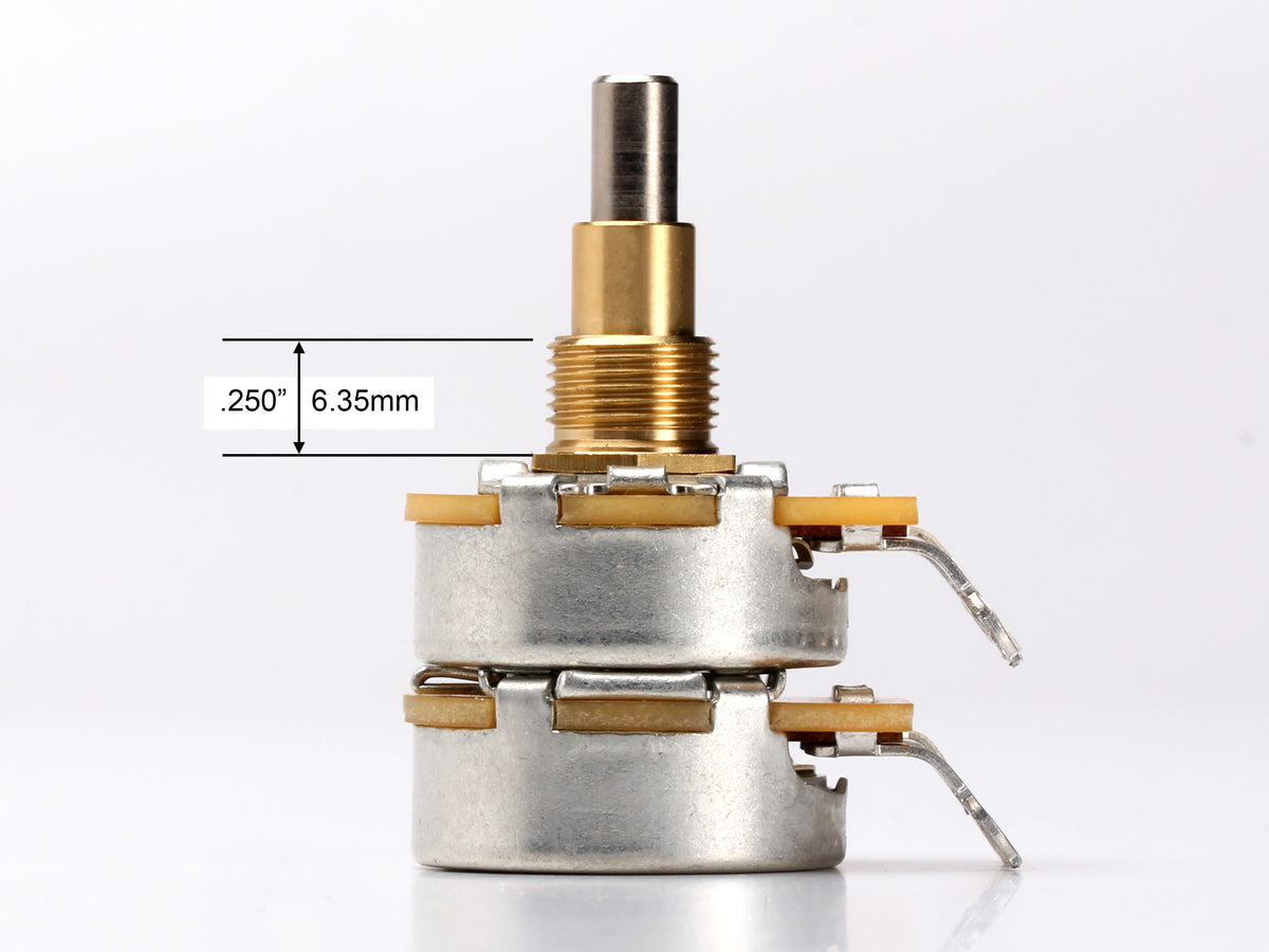 CTS 500k/250k Concentric Pot, 1/4" Thread Length - side, showing shaft and thread length