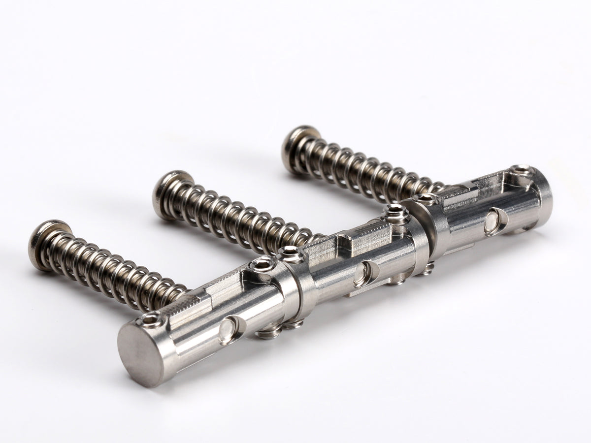 Music City Bridge Groove Master stainless steel Tele saddles, set of three with height screws, intonation screws and springs