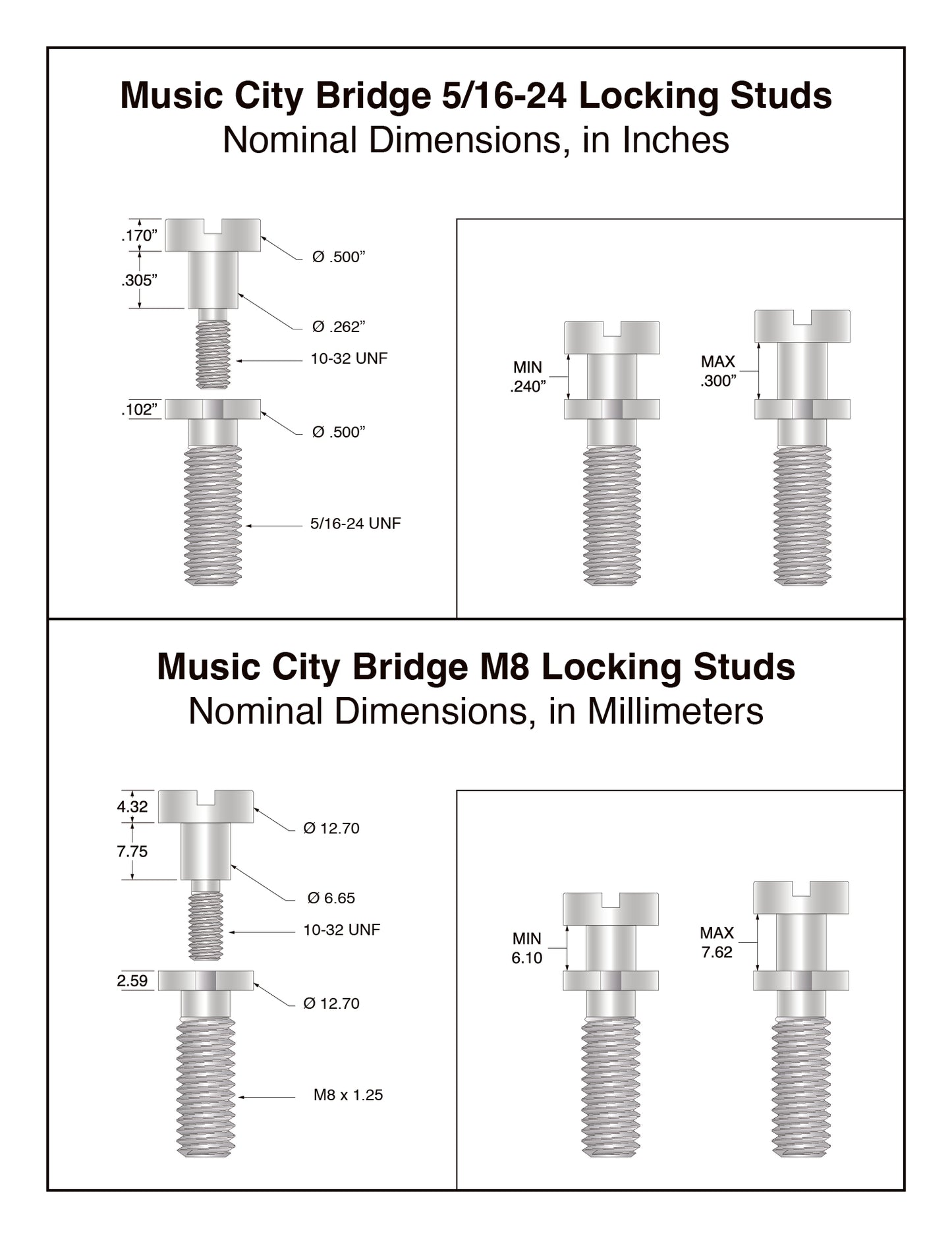 Dimensions of locking studs from Music City Bridge
