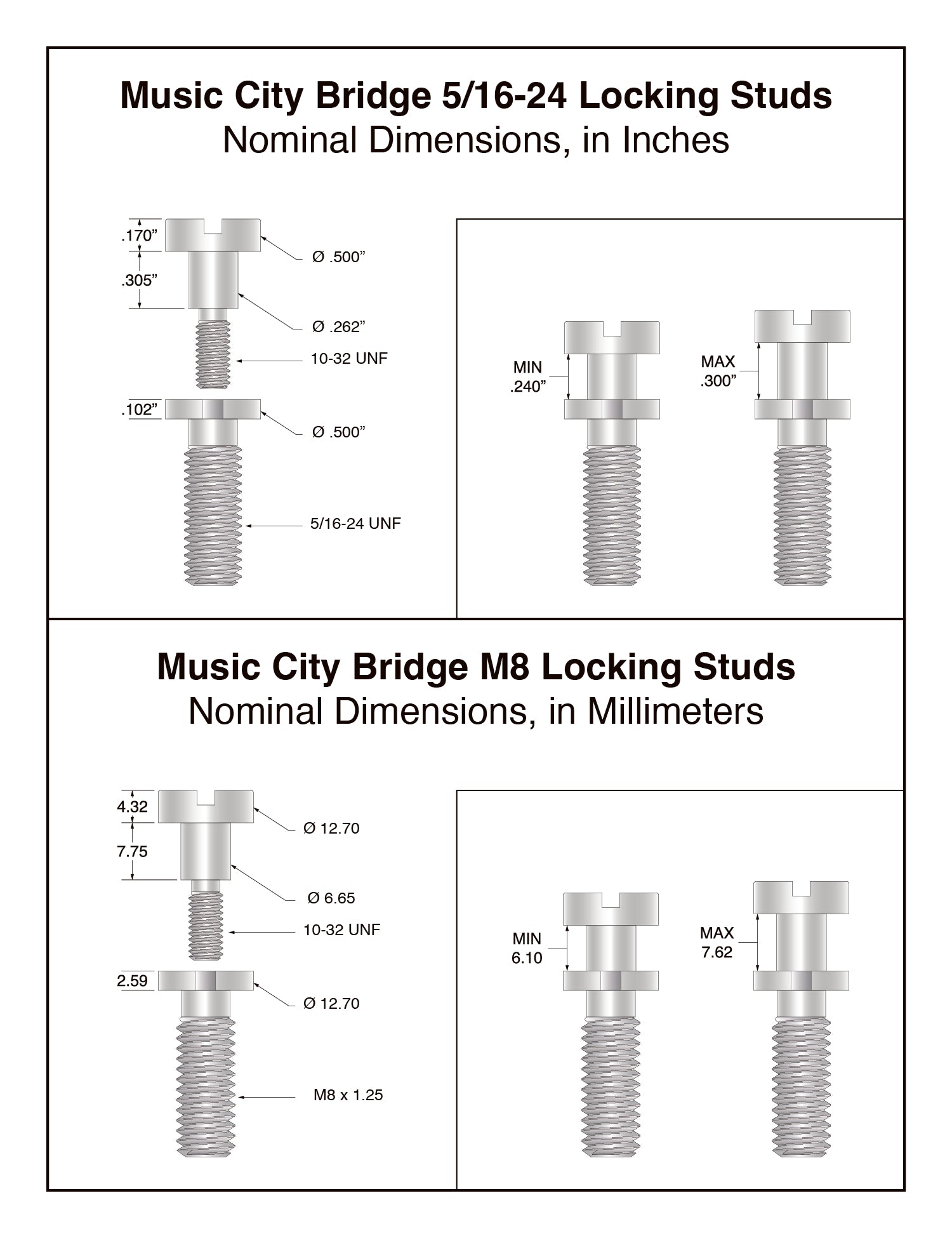 Dimensions of locking studs from Music City Bridge