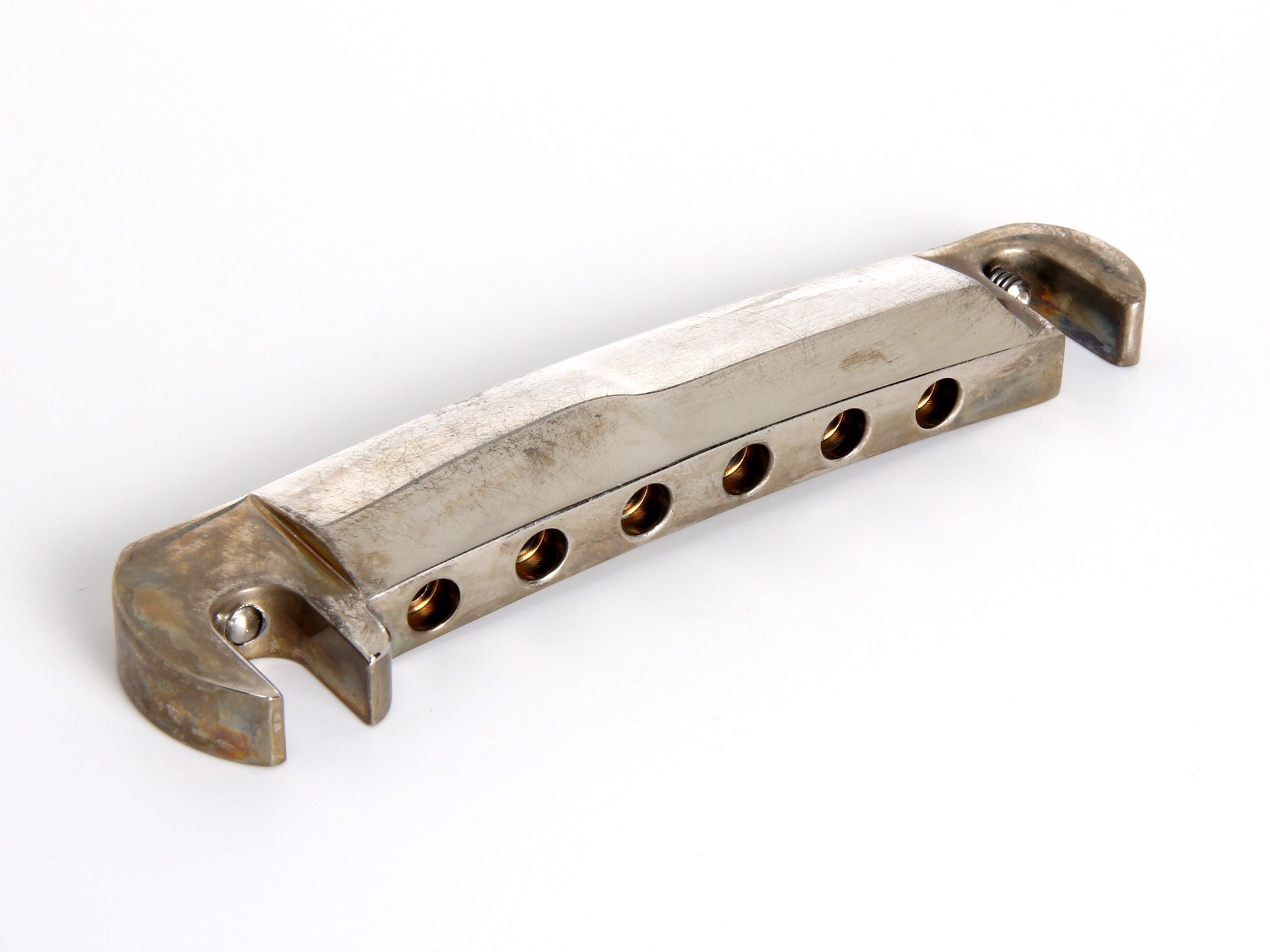 Music City Bridge "Stud Finder" bridge in aged nickel, front view