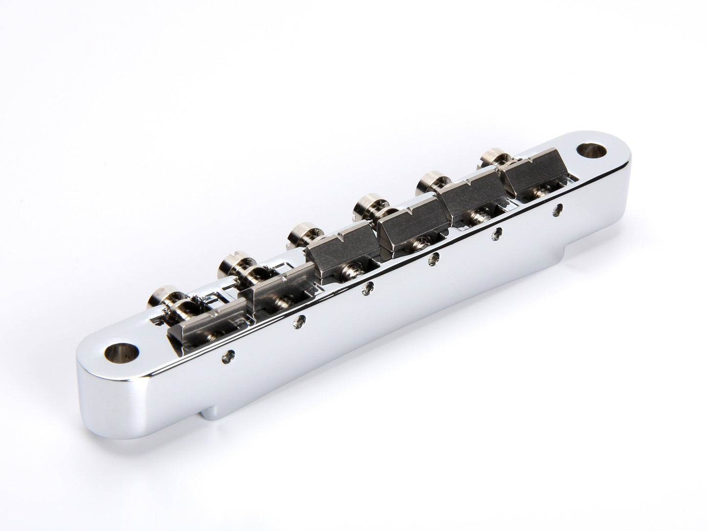 Non-wired ABR-1 bridge, zinc body, notched titanium saddles, chrome plated, rear view