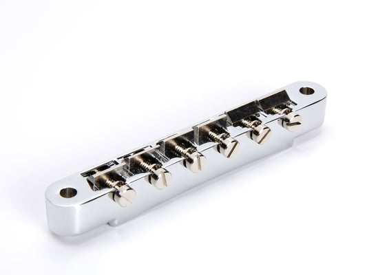 Non-wired ABR-1 bridge, zinc with zinc saddles, chrome plated, front view