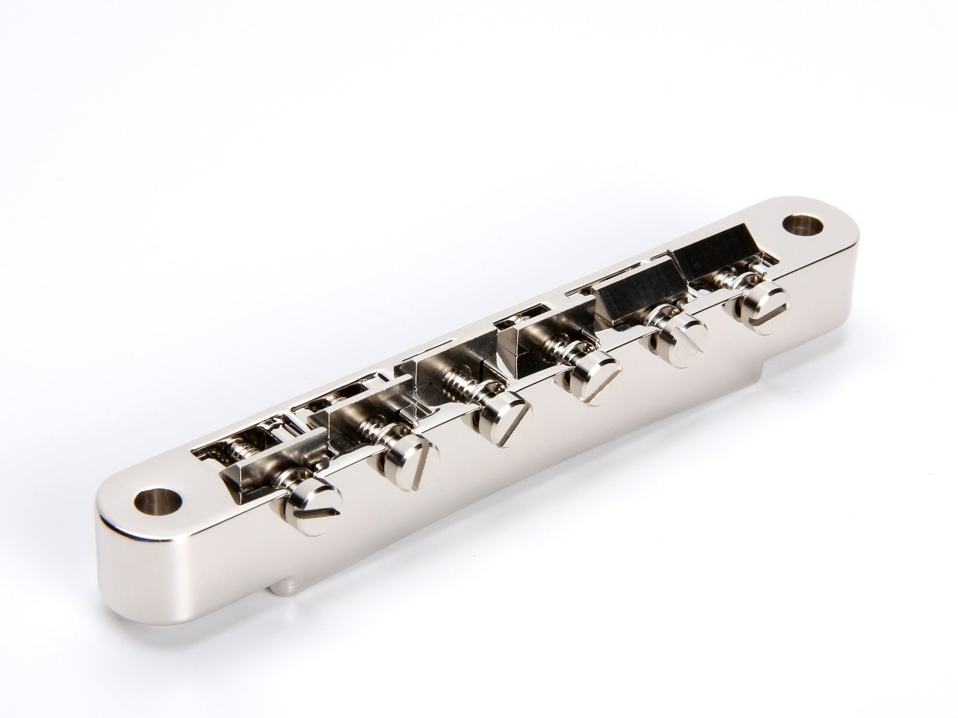 Non-wired ABR-1 bridge, zinc with zinc saddles, nickel plated, front view
