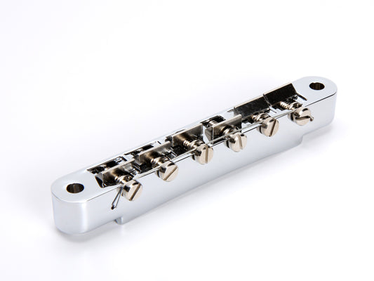 Wired ABR-1 bridge, zinc with zinc saddles, chrome plated, front view