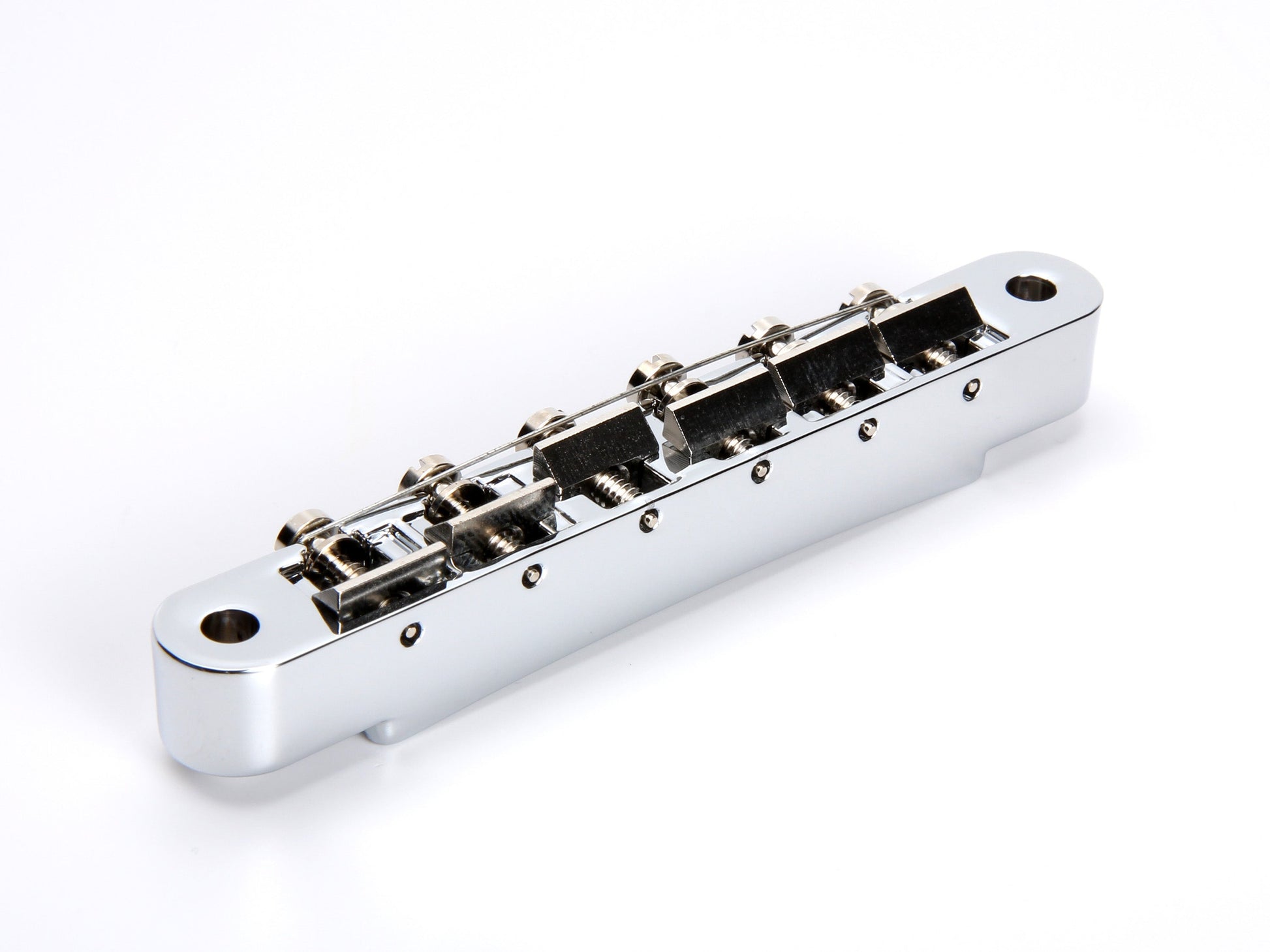 Wired ABR-1 bridge, zinc with zinc saddles, chrome plated, rear view