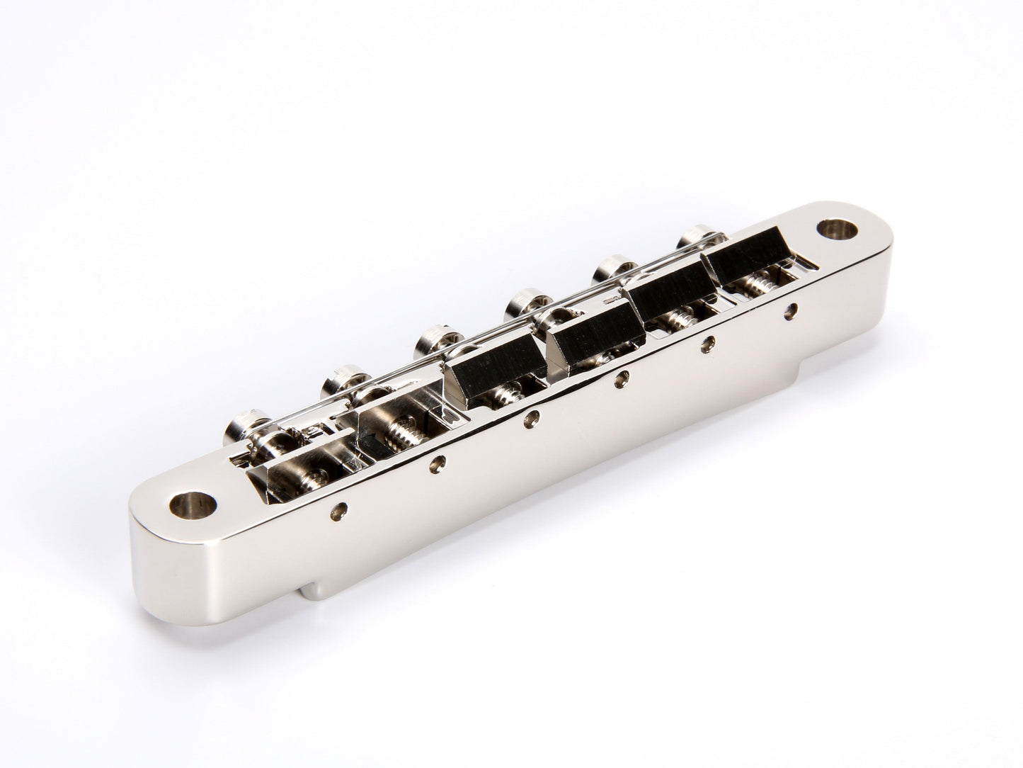 Wired ABR-1 bridge, zinc with zinc saddles, nickel plated, rear view