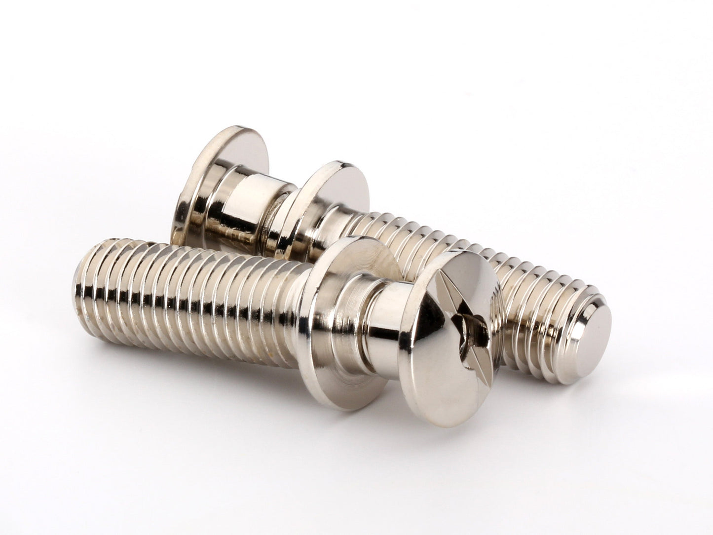 Locking stud set for stopbar or wraparound bridge, 5/16-24 thread, 25/32" thread length, button head, nickel, view 1