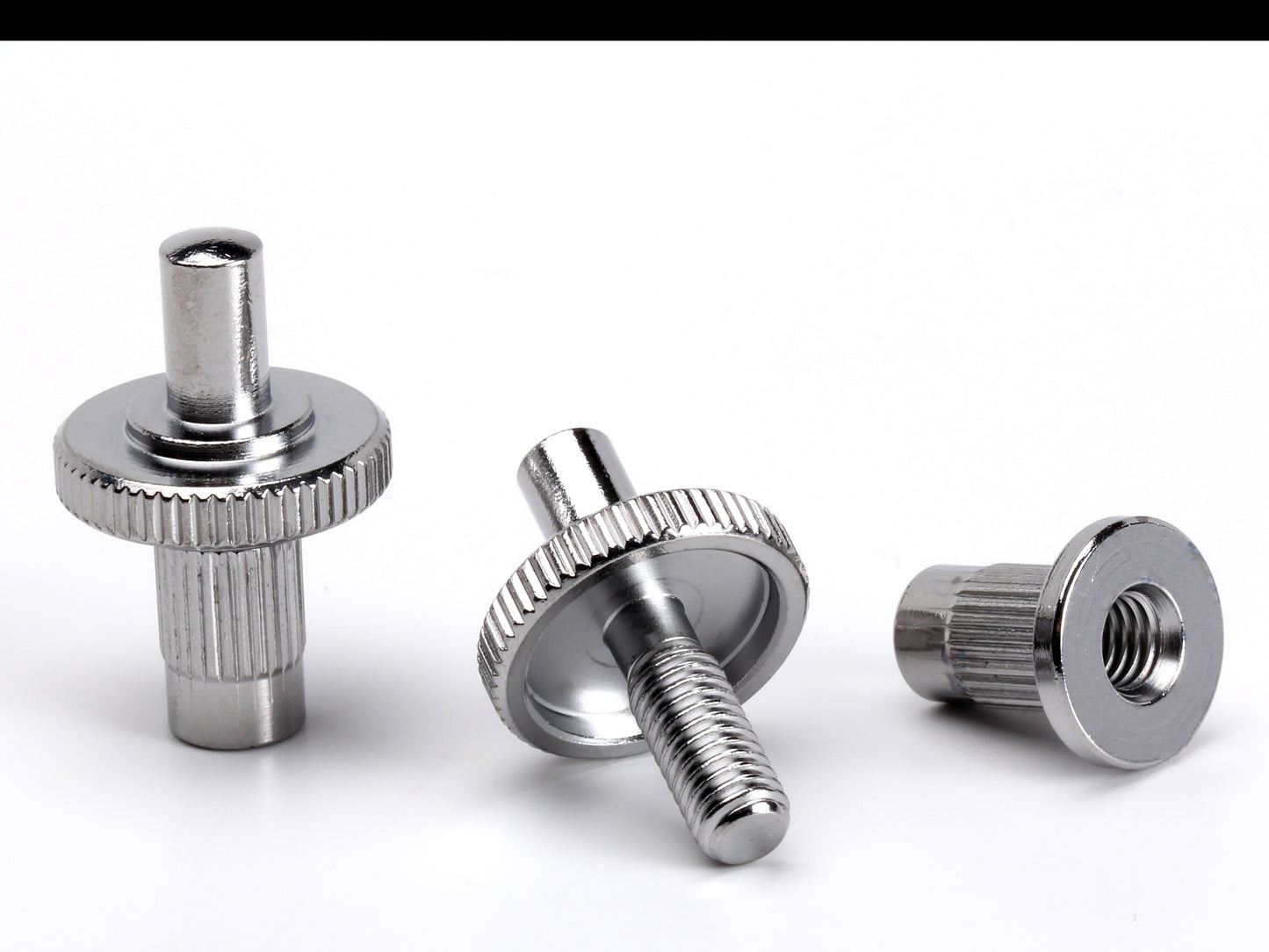 OEM Nashville bridge post set, M5 thread with 5mm post, chrome-plated brass, exploded