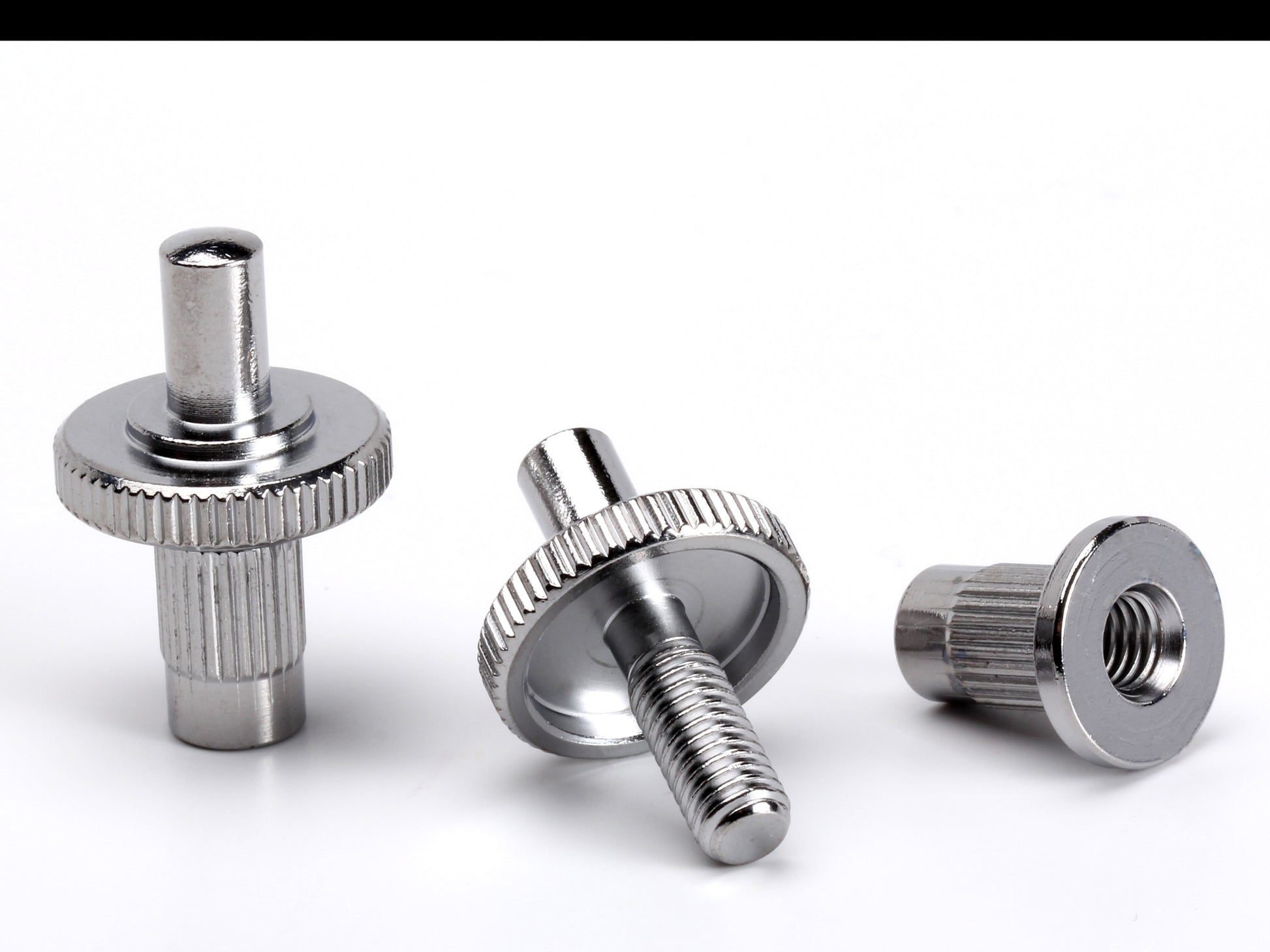 OEM Nashville bridge post set, M5 thread with 5mm post, chrome-plated brass, exploded