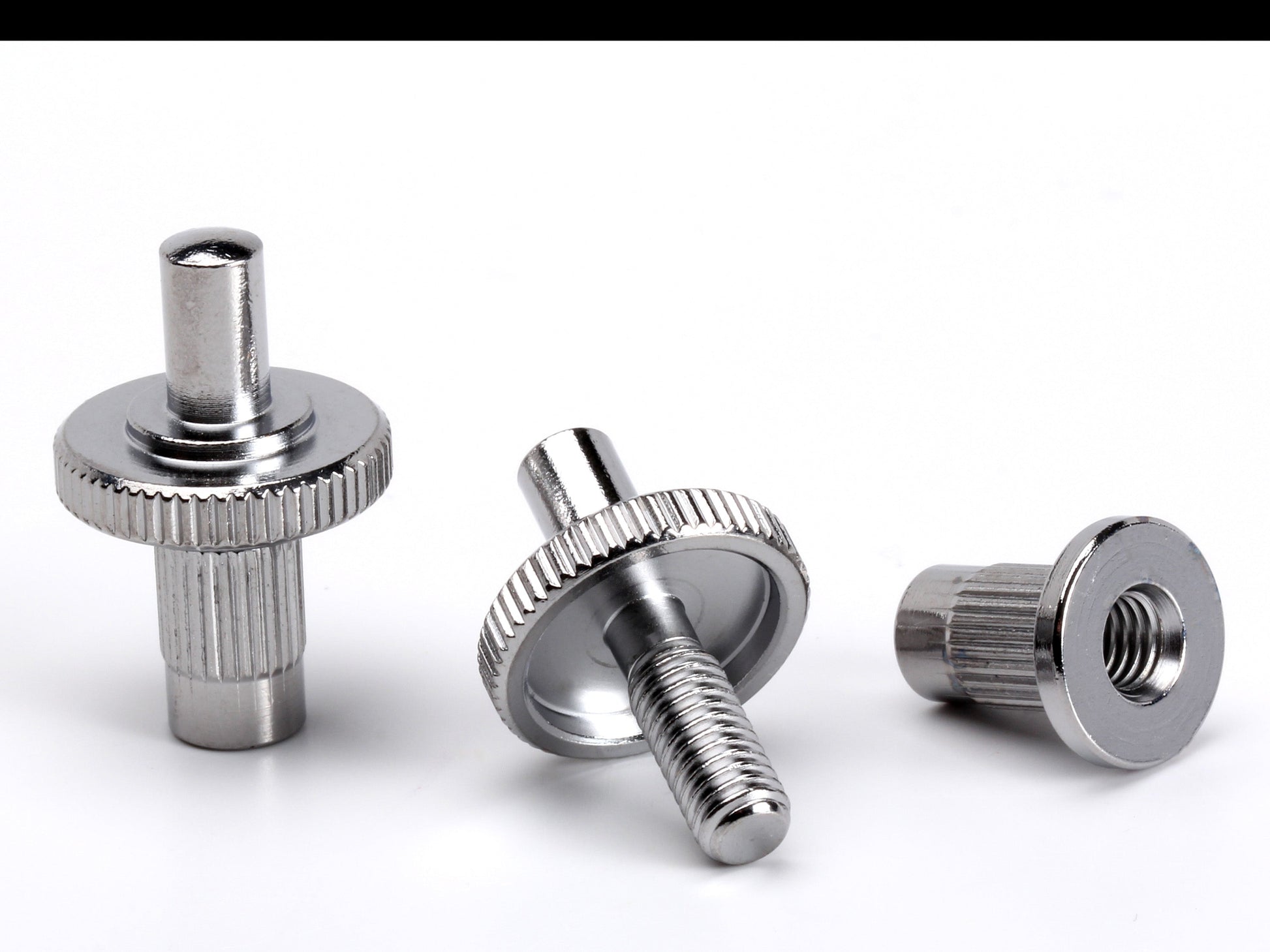 OEM Nashville bridge post set, M5 thread with 4mm post, chrome-plated brass, exploded