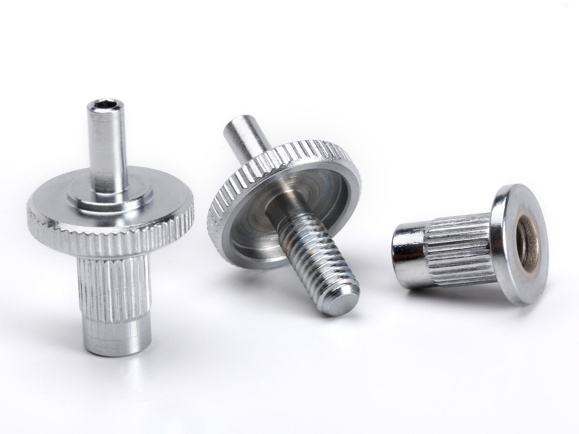 OEM Nashville to ABR1 conversion bridge post set, chrome-plated steel, with hex broach for ease of adjustment, exploded