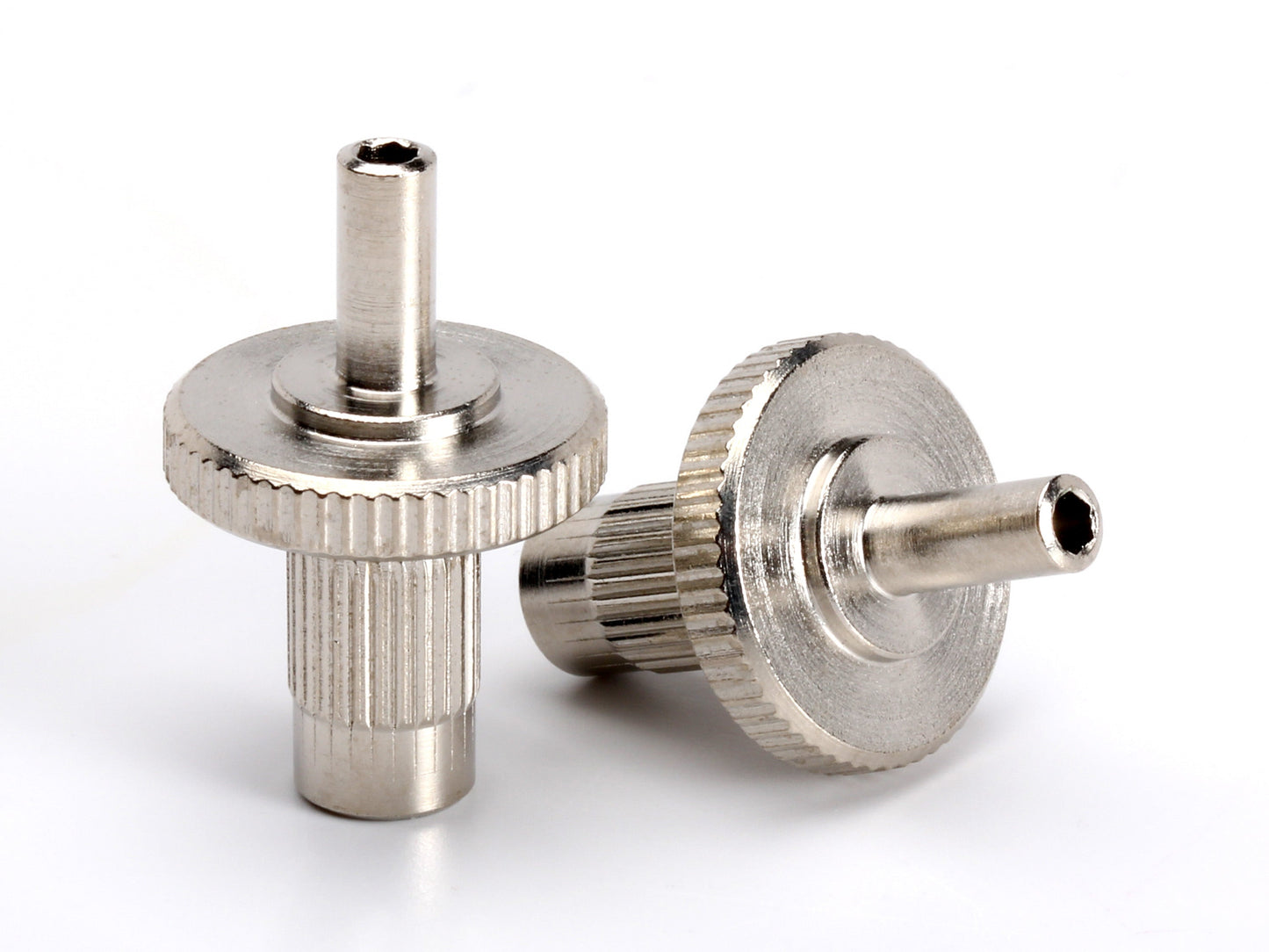OEM Nashville bridge post set, M5 thread with 5mm post, nickel-plated steel, with hex broach for ease of adjustment, top