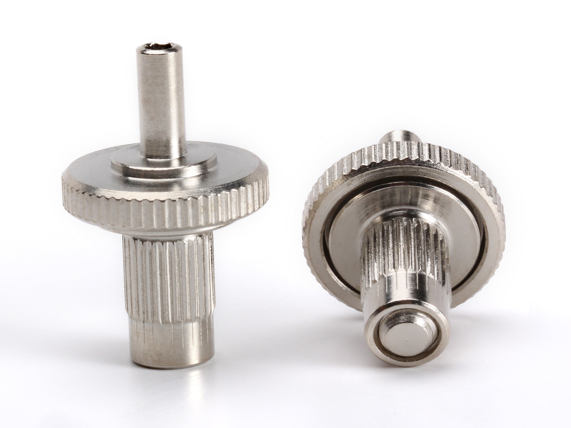 OEM Nashville to ABR1 conversion bridge post set, nickel-plated steel, with hex broach for ease of adjustment, bottom