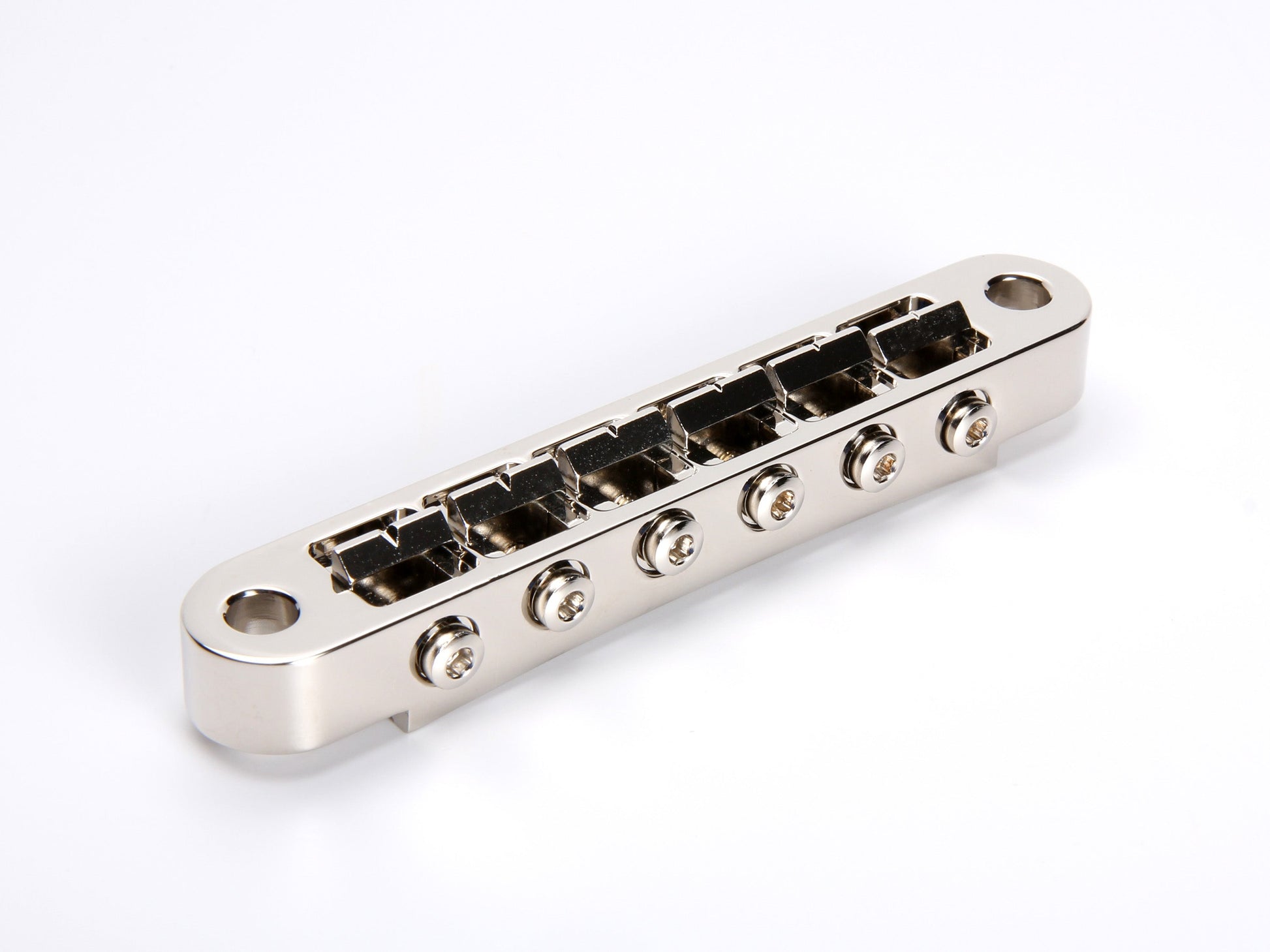 USA-made billet CNC Nashville bridge, bell brass, nickel, bridge front