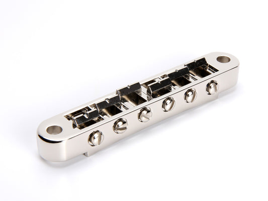 OEM Nashville tune-o-matic bridge, aluminum body with zinc saddles, nickel, front