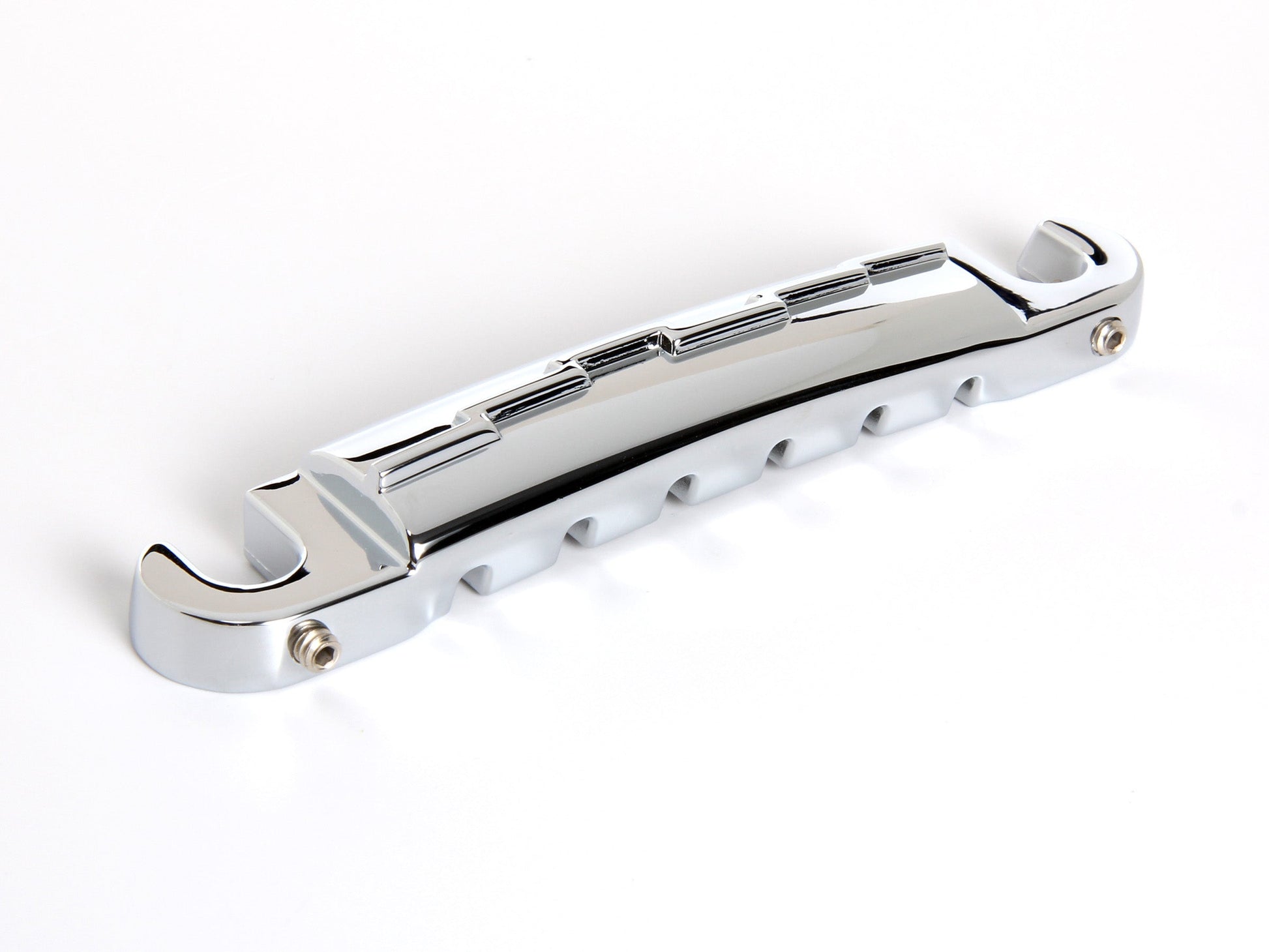 OEM lightning bar wraparound tailpiece compensated for unwound G string, chrome-plated zinc, rear