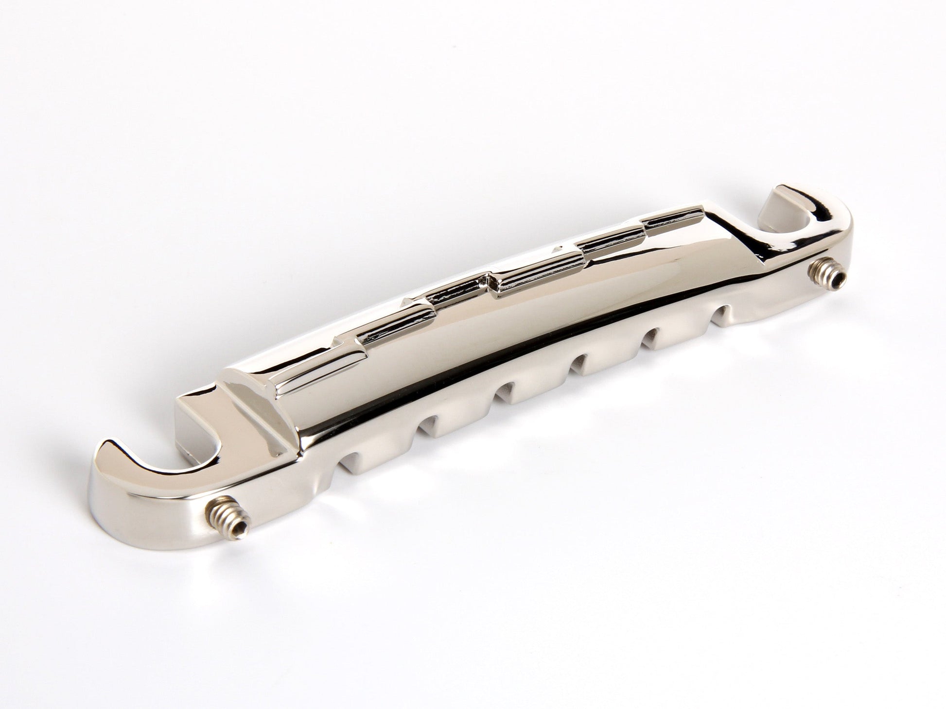 OEM lightning bar wraparound tailpiece compensated for unwound G string, nickel-plated zinc, rear