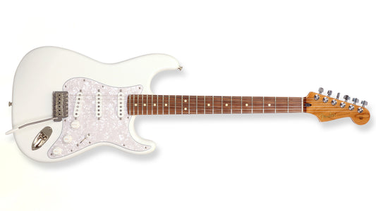 White electric guitar on a white background