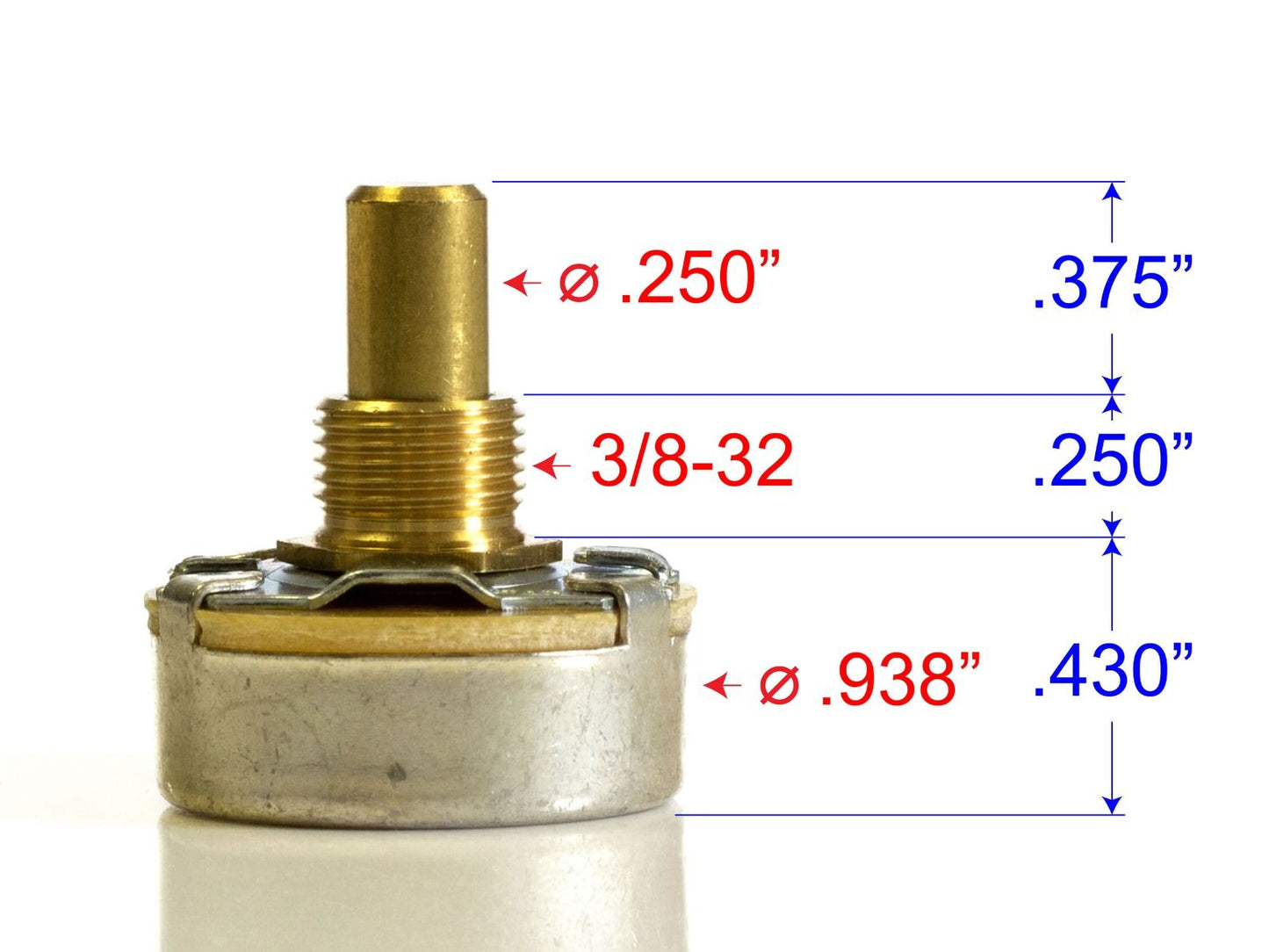 Dimensions - CTS Pot, 500k Audio, Solid Shaft