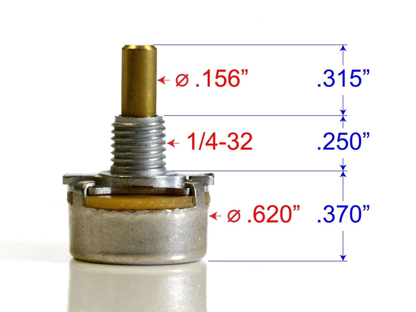 Dimensions - CTS Pot, 1M Linear, Mini