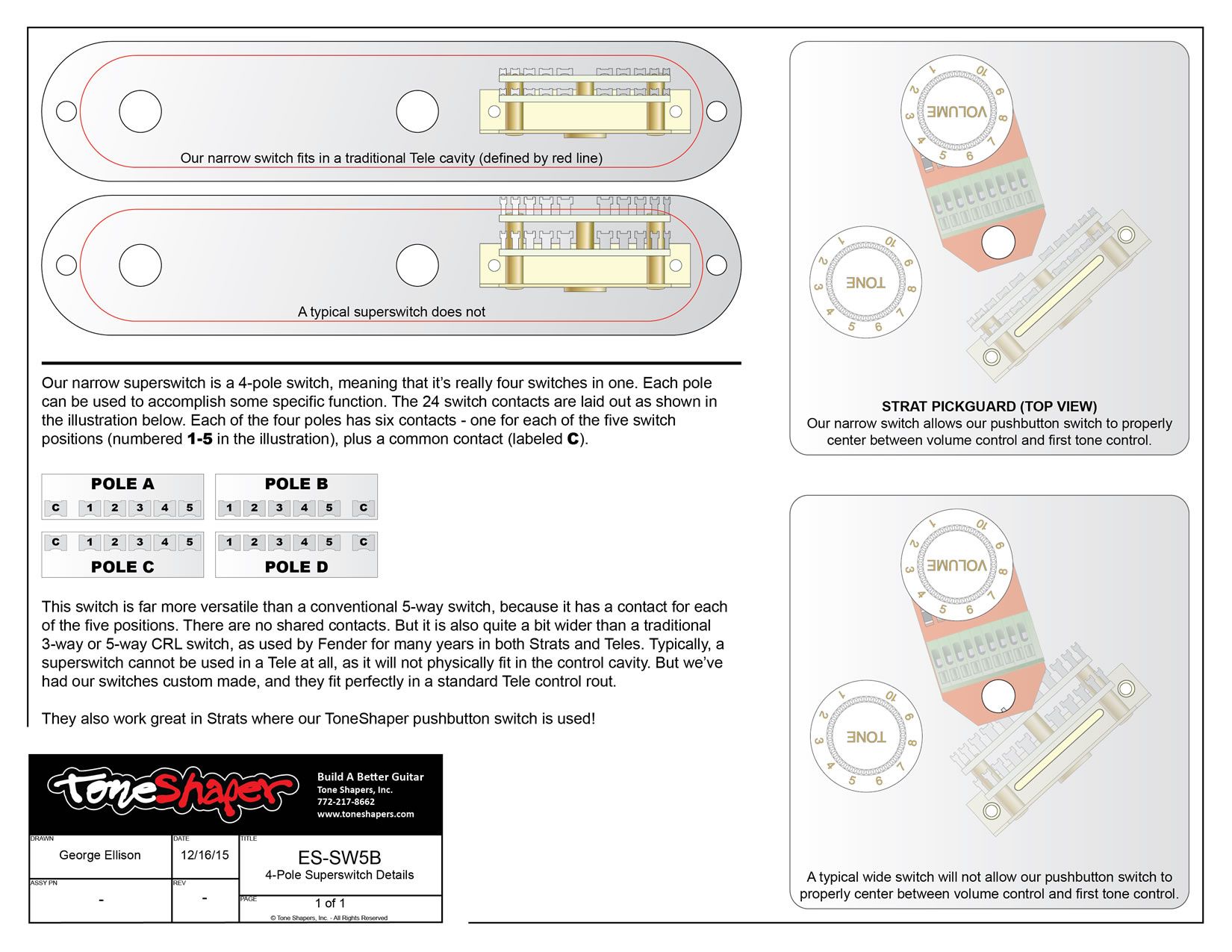Oak-Grigsby Lever Switch, 5-Way (4-Pole Superswitch) – ToneShapers
