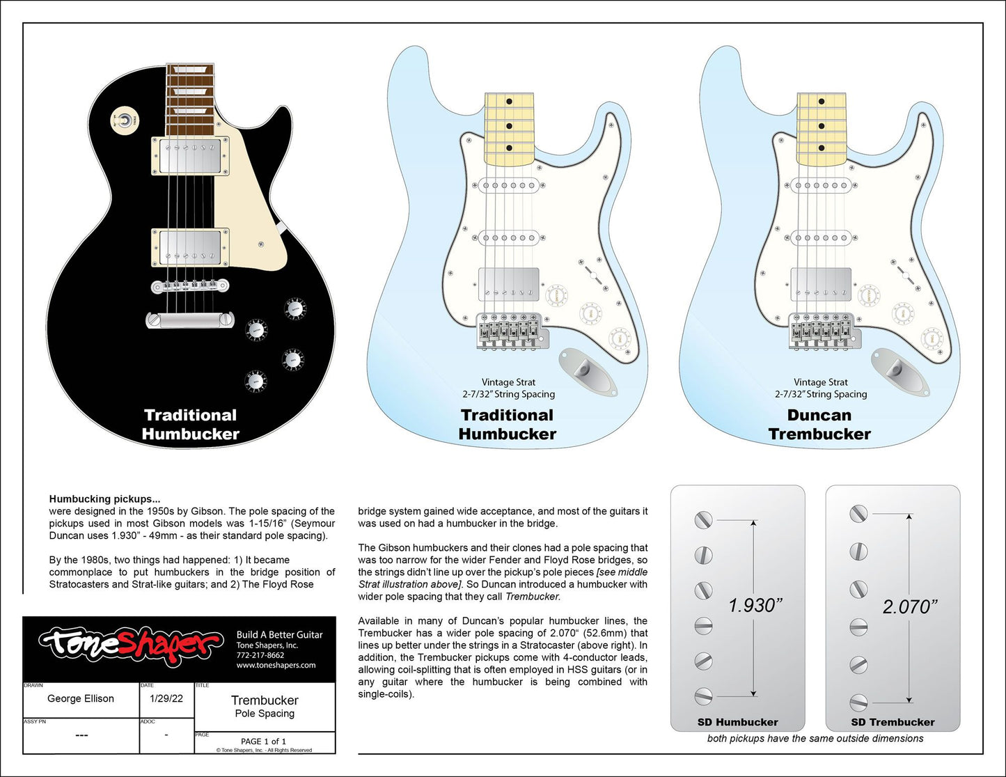 Seymour Duncan High Voltage Trembucker Bridge White « Micro guitare  électrique