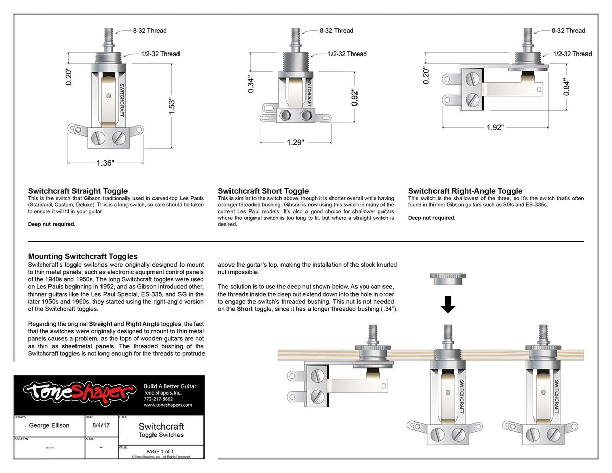 Small Rocker Switch Dimensions Switchcraft 3-Way Toggle Switch, Short Straight – ToneShapers