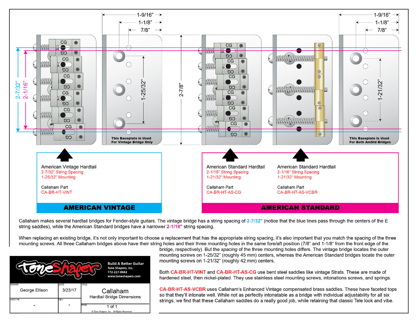 Callaham Hardtail Bridge Dimensions