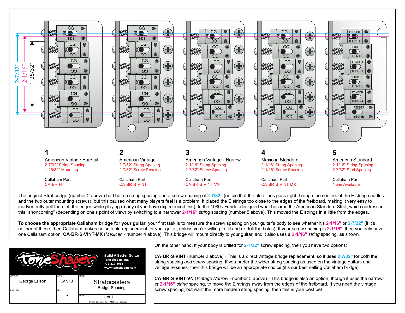 Callaham Tremolo for Stratocaster Mexican ToneShapers