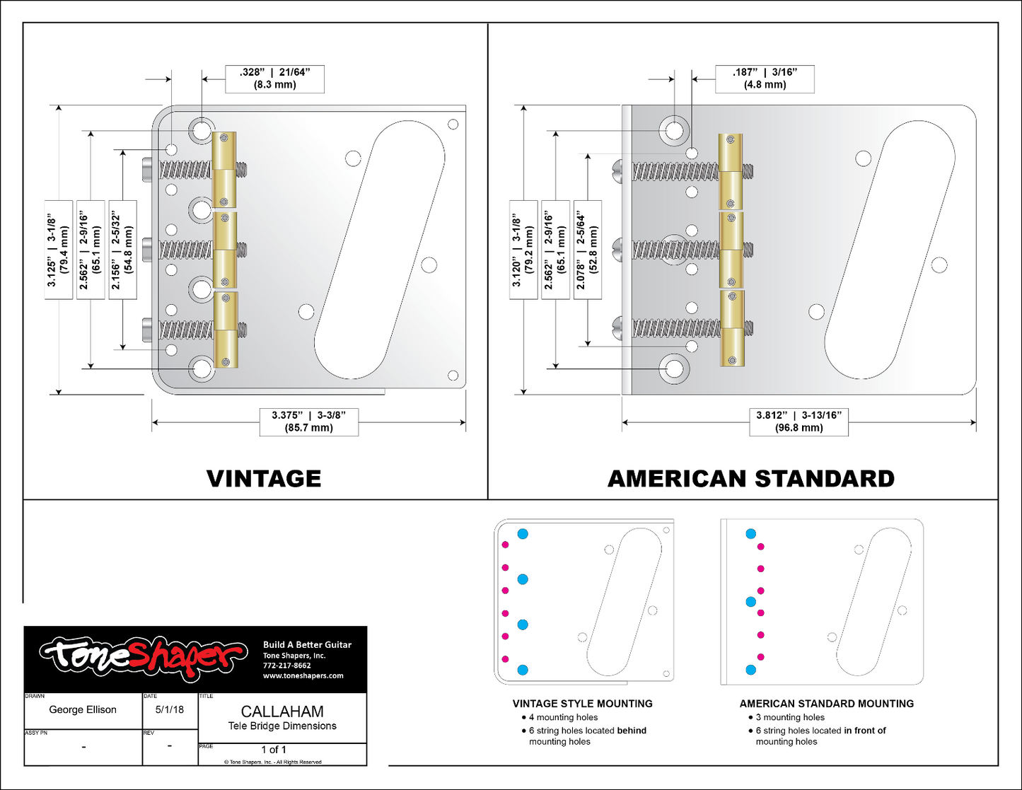 Callaham Tele Bridge Dimensions