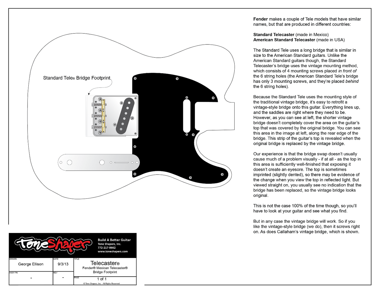 Fitting a Callaham Vintage Bridge to a Standard Telecaster (Mexico)