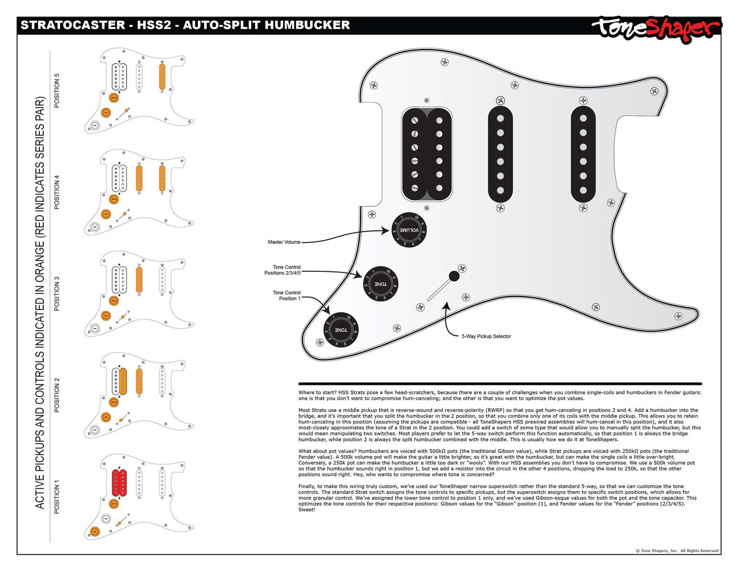 ToneShaper Wiring Kit, Stratocaster, Auto-Split (HSS2) – ToneShapers