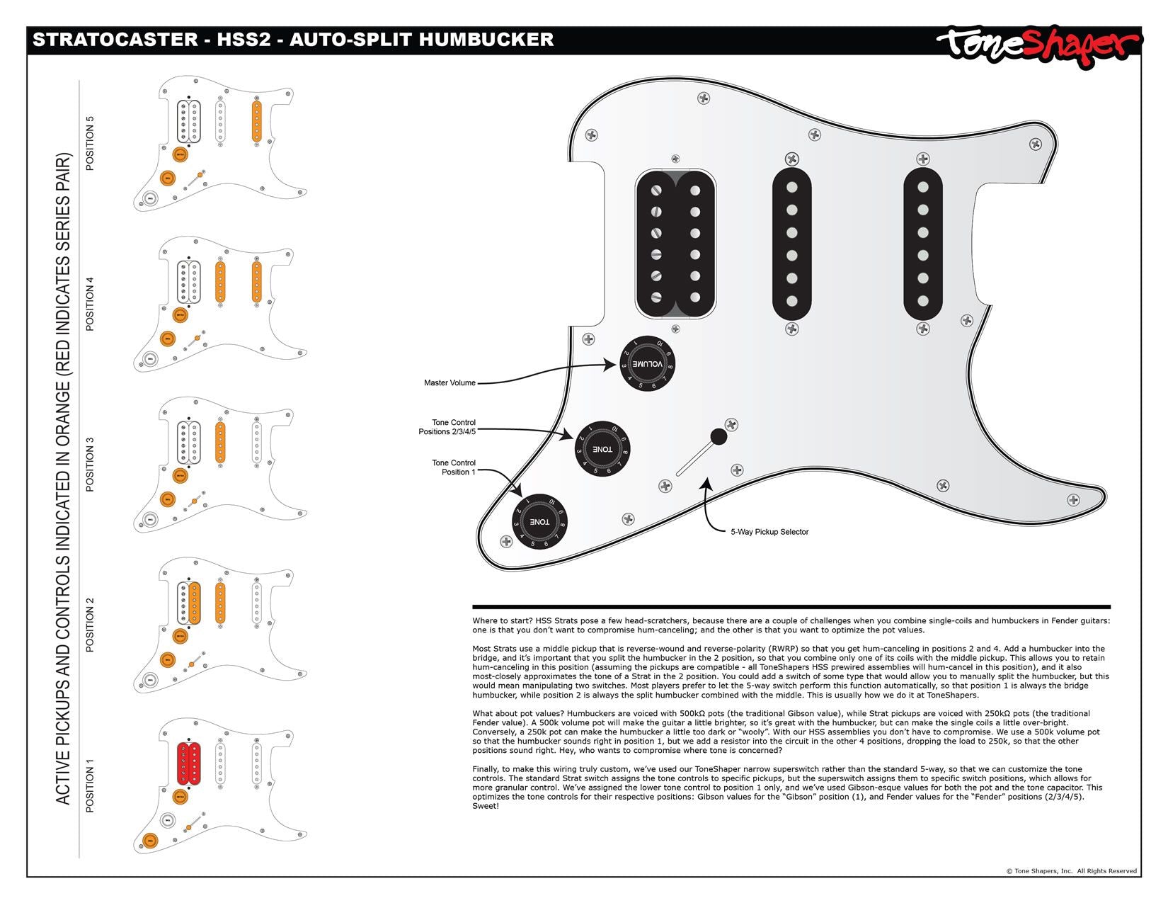 ToneShaper Wiring Kit, Stratocaster, Auto-Split (HSS2) – ToneShapers