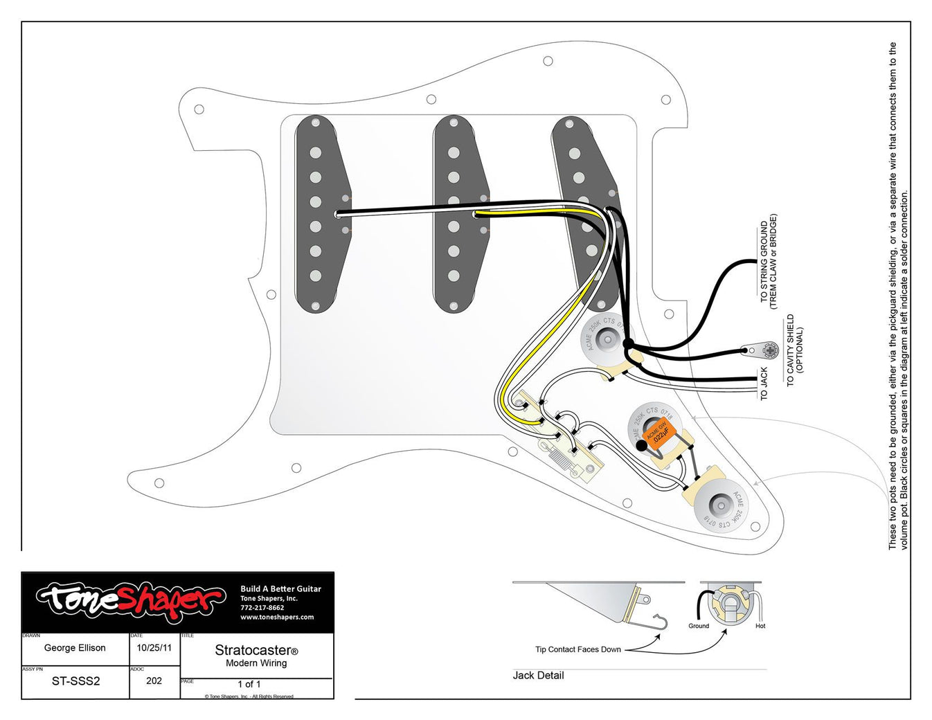 ToneShaper Wiring Kit, Stratocaster, Modern (SSS2) – ToneShapers